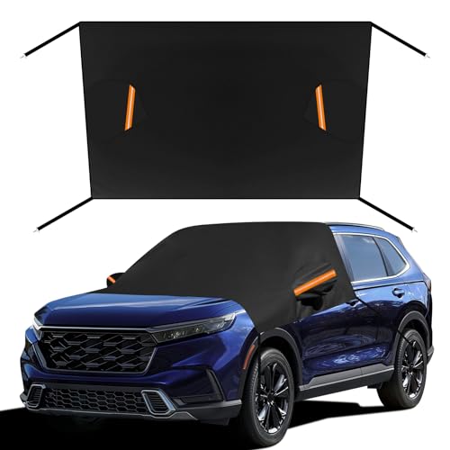 Image of Car Windshield Cover 600D Oxford Fabric Waterproof for Sedan Full Size SUVs | Large Size, Winter Hail Covers Protector for Snow and Ice, Leaves and Sun Shad, All Weather, Side Mirror Covers, Metal Hooks