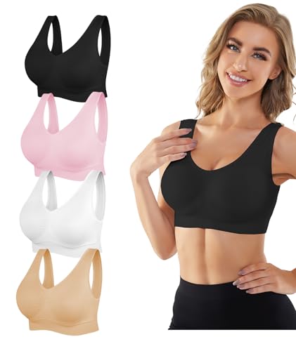 Image of YADIFEN Womens Sports Bras, 3 /4 /6 Pack Wireless Comfortable Seamless Sleep Yoga Sports Bras for Women with Removable Pads