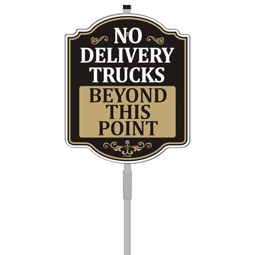 No Delivery Trucks Beyond This Point Sign in Driveway Private Property Road Drive Traffic 10" x 12" With 35" Long Metal Stakes Outdoor Use Yard Aluminum