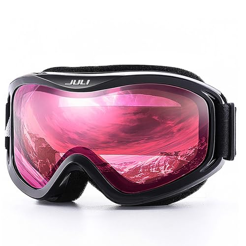 JULI Ski Goggle/Snow Snowboard Goggles for Men, Women & Youth - 100% UV Protection Anti-fog Dual Lens(Black Frame+38%VLT Vermillion Red Len)
