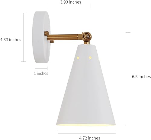 Miniatura 4 de Juego de dos apliques de pared blancos, modernos apliques cableados con pantalla de metal, lámpara oscilante de brazo para decoración de interiores