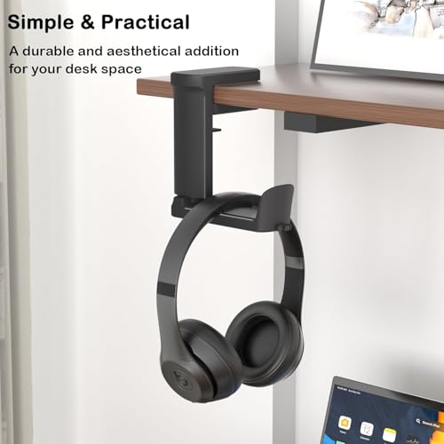 Image of DeskPro K6 Headphone Hanger Hook | Adjustable Clamp Mount Under Desk Headset Holder for Gaming & Office | Space-Saving Universal Headphone Stand for Table Edge - Black