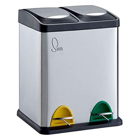 SVITA TC2X8 Küchen-Eimer 16 Liter 2x8L Edelstahl doppelt Abfalleimer kompakt 2er-Mülleimer Mülltrennung Treteimer Cover