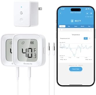 GoveeLife WiFi Refrigerator Thermometer with Alarm, Wireless Digital Freezer Temperature Gauge with App Control, LCD Display, 2 Years Free Data Export, for Home Kitchen Fridge Hot Tub 2 Pack