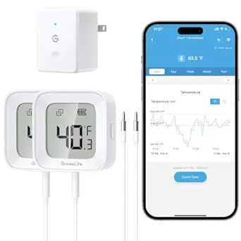 GoveeLife WiFi Refrigerator Thermometer (2 Pack) with Alarm, App Control, LCD Display, Data Export
