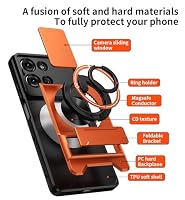 YSONCHAN Handyhülle für Motorola Moto G75 5G, Stoßfeste Schutzhülle mit Objektivdeckel, 360° Drehbarer Ringständer, Anti-Fingerabdruck Hülle. Orange – Ansicht 4