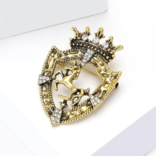 Image of Dreuyet Horse Brooch Pin Horse Racing Suit Lapel Pin for Women Men Rhinestone Antique Gold Horse Animal Brooch Clothing Outfits Accessory Jewelry