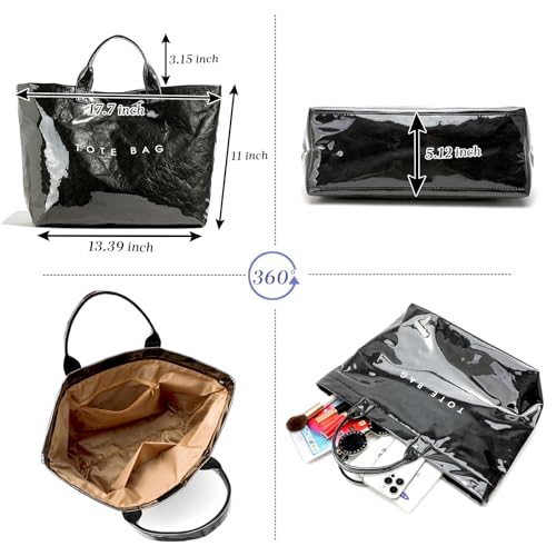 Image of Large Tote Bags for Women PVC Clear Totes Bag Plastic Carry All Bag Kraft Paper Shoulder Handbag Hobo for Work Travel