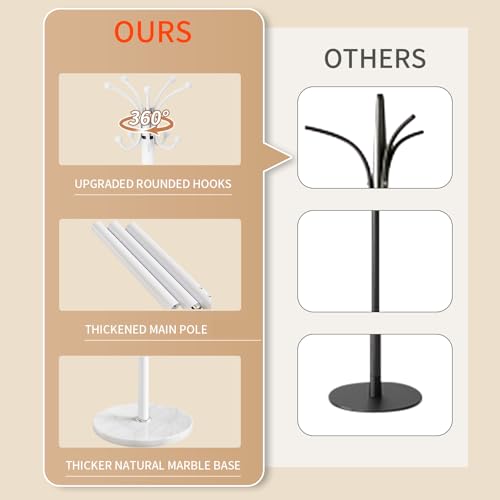 Metal-Heavy-Duty-Coat-Rack-Stand-Modern-360-Roraty-Freestanding-Coat-Rack-with-Natural-Marble-Base-White-Coat-Racks-Hall-Tree-Hanger-Stand-with-16-Hooks-for-Entryway-Office Metal Heavy Duty Coat Rack Stand Modern 360 Roraty Freestanding Coat Rack with Natural Marble Base White Coat Racks Hall Tree Hanger Stand with 16 Hooks for Entryway Office