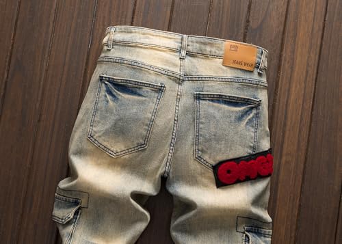 Men's Street Hip-hop Style Embroidered Fashionable Versatile Casual Multi Pocket Workwear Straight Leg Slim fit Jeans4