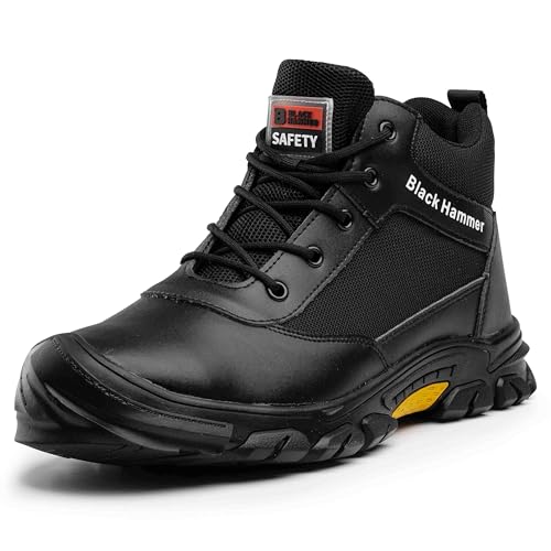 Black Hammer Safety Work Trainers for Men Steel Toe Cap with Midsole Protection Slip Resistant Durable Warehouse and Utility Footwear Shoes with Rubber Outsoles Jobs 2100 (11 UK) Black