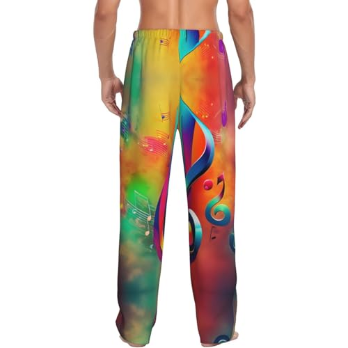 Pantalon de nuit confortable large noir avec poches élastique motif imprimé musique L - 3