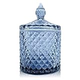 YILUSHENGHUA Colorful Glass Makeup Removal Skincare Cotton Jar With Lid Candy Cookie Jars Jewelry Box Buffet Biscuit Containers Food Storage Decorative(Gray Blue)