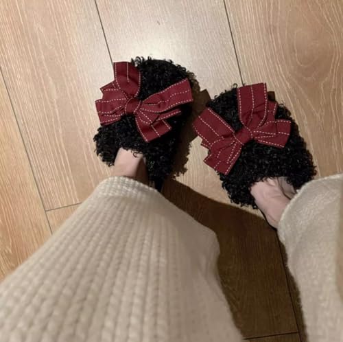 Epsion Cute Bow Slippers for Womens Fuzzy Fluffy Cozy Linen Slipper Indoor Outdoor House Shoes2