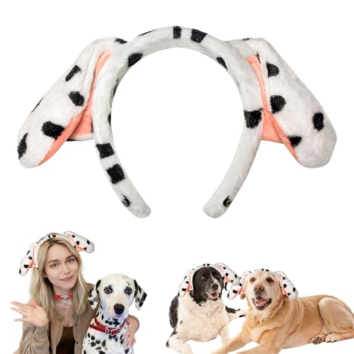 D-Fokes Dalmatian Dog Ears Headband Puppy Ears Headwear Realistic Dalmatian Pattern Dog Earmuff Headband For Adults Halloween Women Animal Parties Costume Accessories
