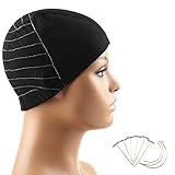 Bella Hair Wig Guideline Map Dome Cap for Lace Front Wigs, Stretchable Mesh Cap with Wide Elastic Band for Making Wigs, Perfect for Beginners Sewing 13x6 Lace Frontal (Large, Black)