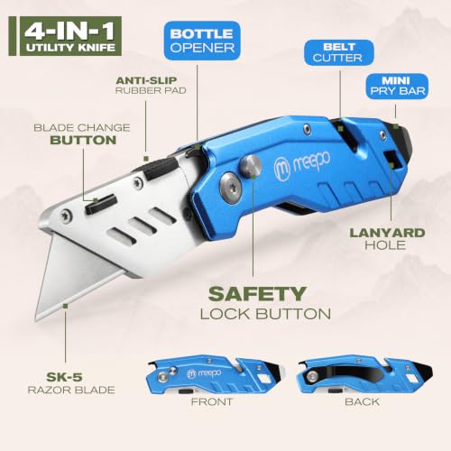Image of M MEEPO 2-Pack Box Cutter, Heavy Duty Folding Utility Knife, with 50 Blades