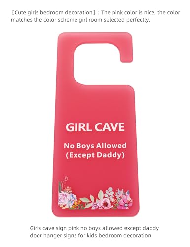 Image of Girls Bedroom Decorative Sign Pink No Boys Allowed Except Daddy Door Hanger Signs 4 Inches x 9.9 Inches Acrylic