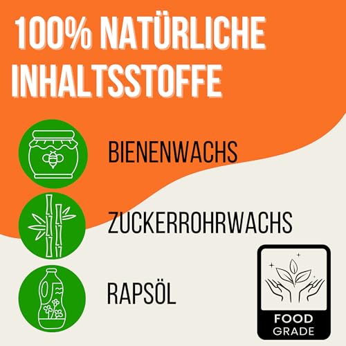 CLEENWAX - Premium Schneidebrett-Wachs 150ml 100% natürlich - Pflege Set mit Schwamm - Holzwachs für Holzpflege in Lebensmittelqualität mit Bienenwachs und Öl - Möbelwachs naturrein auch für Holzmöbel