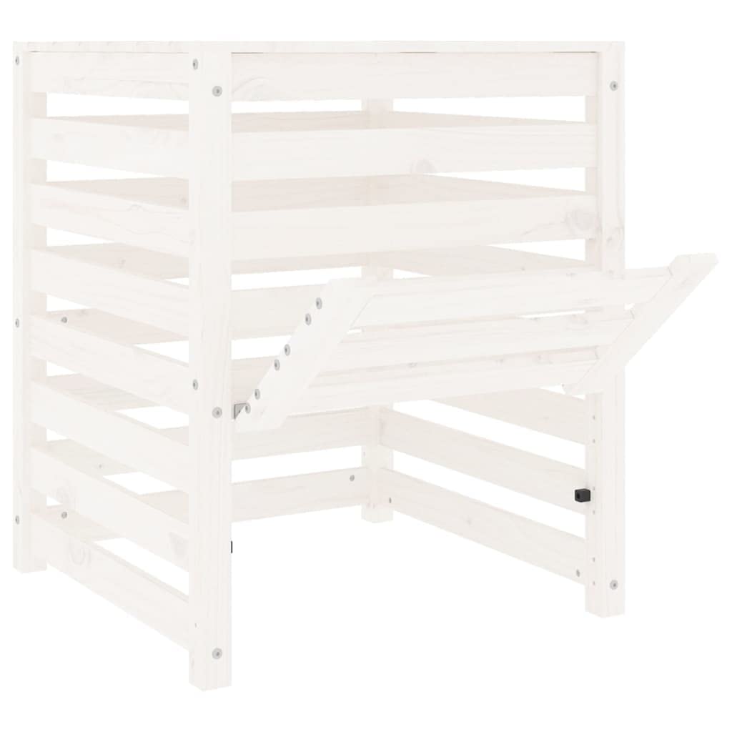 Kompostownik z litego drewna sosnowego w kolorze białym, 63,5 x 63,5 x 77,5 cm, pojemnik na kompost z pokrywką i klapką, listwy do wentylacji, do recyklingu odpadów ogrodowych na zewnątrz