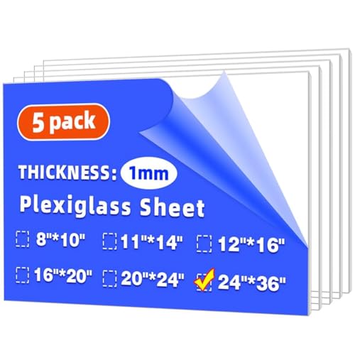 (5 Pack) 24" x 36" Plexiglass Sheets 1mm Thick, Clear