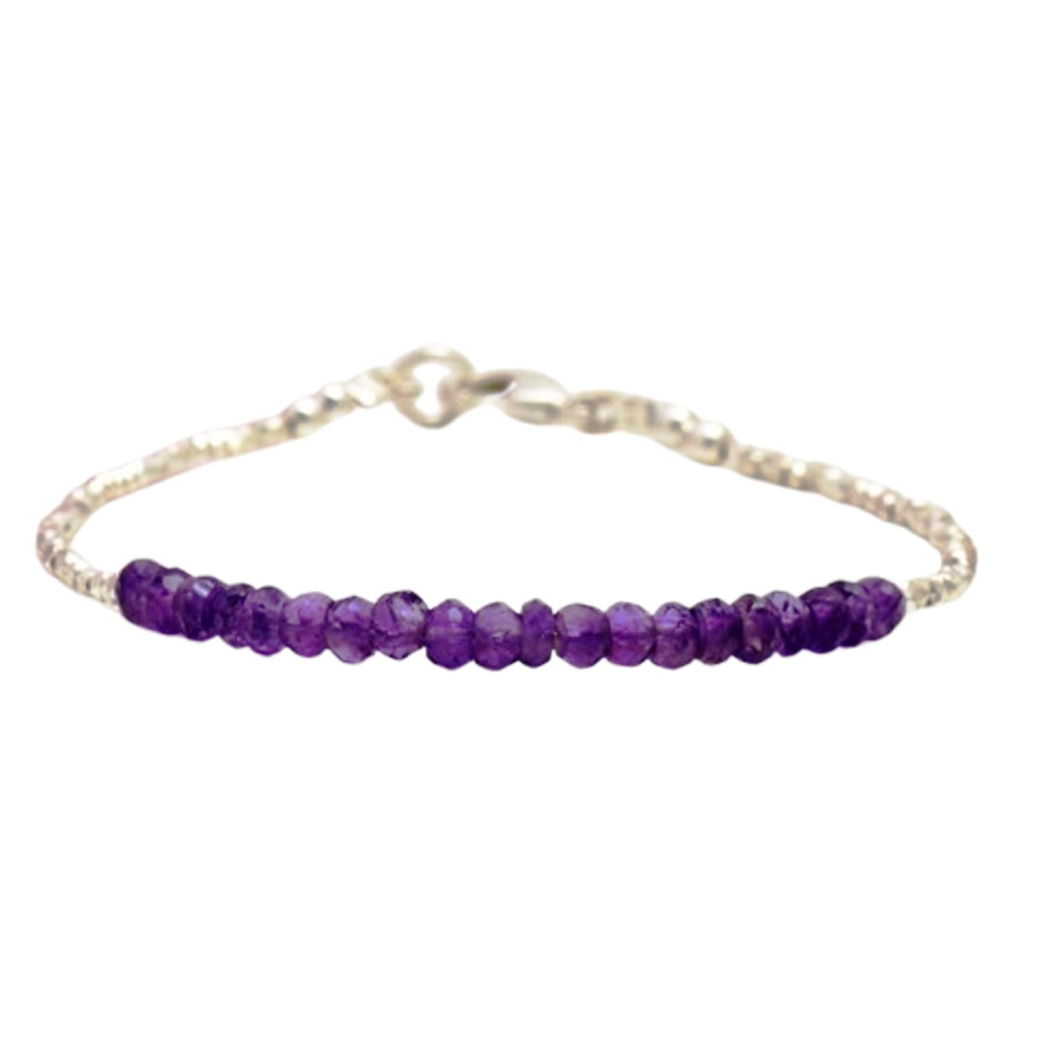 Amethyst Bracelet for Men & Women – 3-3.5mm Rondelle Faceted Purple Beads – 7 inch with Silver Plated Clasp – Healing, Fashion, Gift, Spiritual, Yoga|LCBR_RR_00282