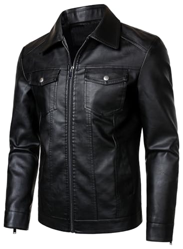 HOOD CREW Mens Faux Leather Motorcycle Jacket