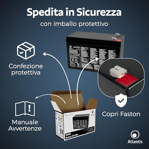 Atlantis batteria piombo 12v 9 ah ermetica (VRLA), adatta per UPS Gruppi di Continuità, Videosorveglianza, Sistemi di allarme, mobilità elettrica, giocattoli, attacco faston F2 6,3mm, A03-BAT12-9.0A - 7
