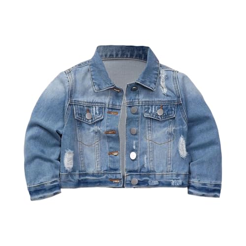 Moonker Teen Girls Crop Denim Jacket Solid Lapel Button Down Long Sleeve Outwear Windproof Casual Coat with4