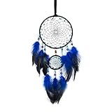 Dream Catchers with Royal Blue Feathers, Handmade Boho Traditional Circular Net Dreamcatcher Wall Hanging Decor for Bedroom Dorm Home Ornaments Craft Gift