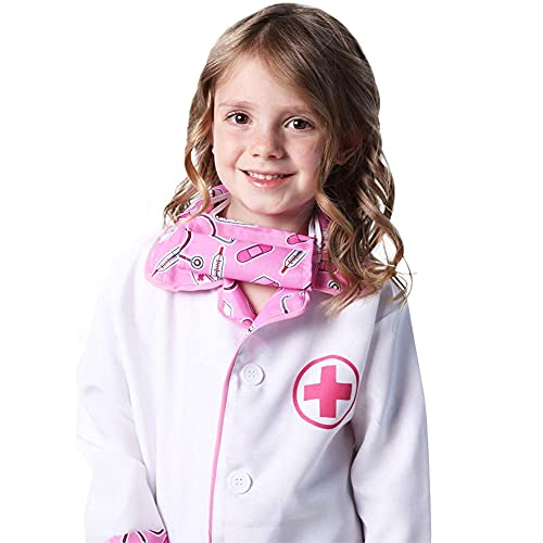 Bata y máscara de doctor para niños rosa y blanco de 2-4 años miniatura 2