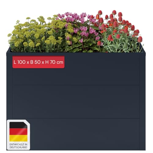 STEELSØN Icarus Hochbeet Metall Pflanzenbeet 100x50x70 cm Gemüsebeet Anthrazit Beet für Garten & Balkon Pflanzenkübel mit offener Bodenstruktur Wetterfestes Gartenbeet Kräuterbeet