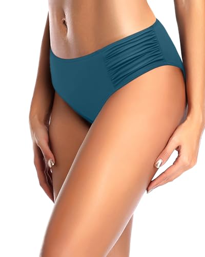 Image of Tempt Me Women Bikini Bottoms Mid Waist Bathing Suit Swimsuit Ruched Swim Bottom