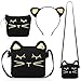 Weewooday 3 Stücke Katze Umhängetasche Geldbörsen Stirnband für Mädchen, Süße Handtaschen für Mädchen Katzen Handtasche mit Mini Münztäschchen und Katzen Stirnband (Schwarz)