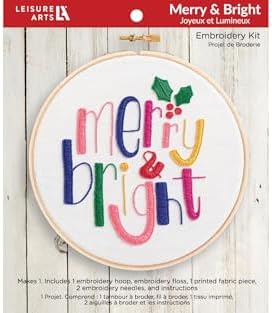 Leisure Arts Embroidery Kit 6" Merry & Bright - Embroidery Kit for Beginners - for Adults Cross Stitch Kits Cross Stitch Kits Beginners Patterns