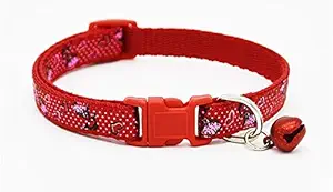 MUNCHOS Adjustable Puppy and Cat Collars (Single Piece) Buckle Safety Neck Collar Strap with Bell Small Size (Colour and Print May Vary)