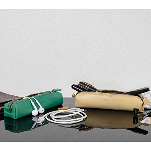 Image of DiLoro Leather Zippered Fountain Ballpoint Rollerball Pens and Pencils Case Holder Pouch Genuine Full Grain Soft Nappa Leather (Beige)