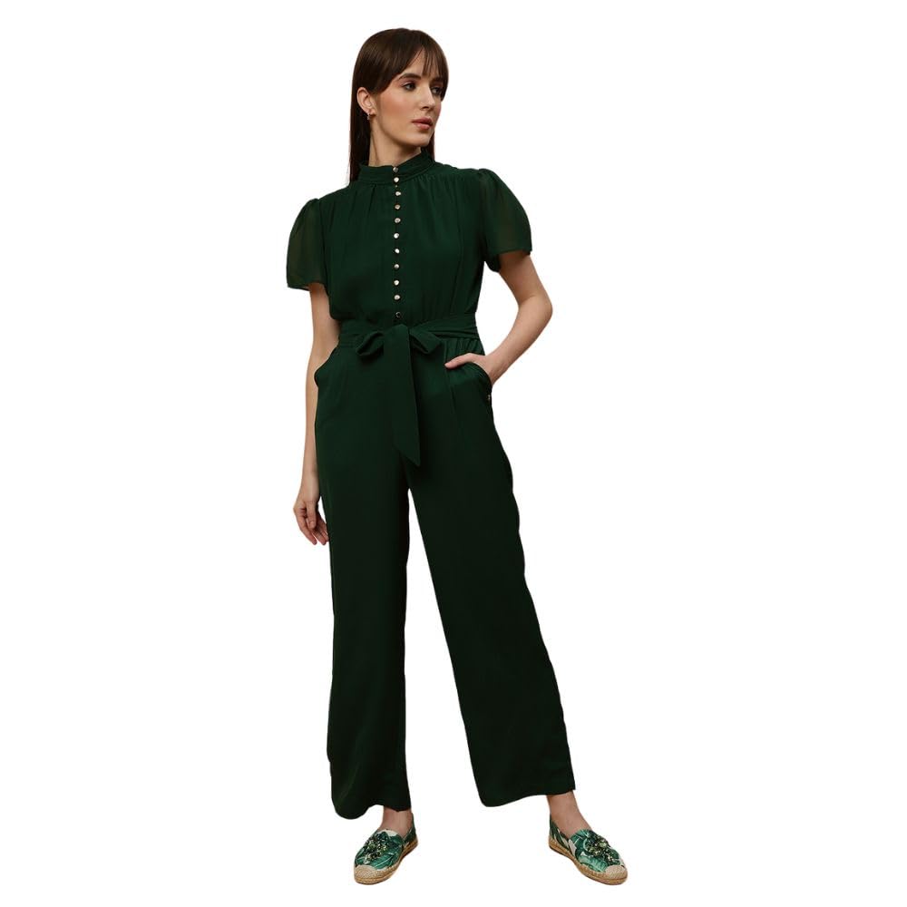 beatnik Women’s Dark Green Belted Jumpsuit – Short Sleeve, Button-Down, Elegant One-Piece for Work & Events-picture-51