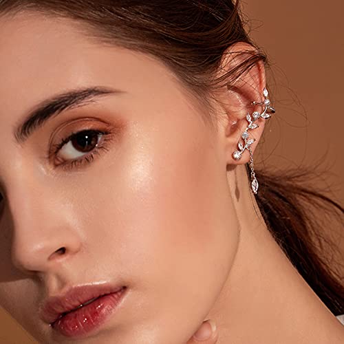 Bisaer 925 Sterling Silver Ear Crawler - Cuff Earrings Cubic Zirconia Ear Climber Earrings For Women #TOP2