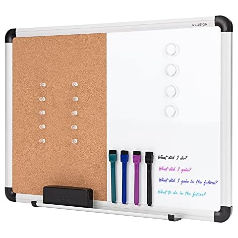 VUSIGN White Board and Cork Board Combination, 17" x 23" Dry Erase Board and Corkboard Combo for Home or Office, Wall Mounted Notice Bulletin Board with Aluminum Frame Cover