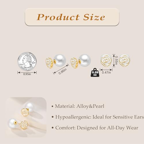 Sylph Pearl Stud Earrings for Women, Pearls Dangle Drop Earring, Dainty Hypoallergenic Jewelry Gifts for Wedding Engagement — view 4