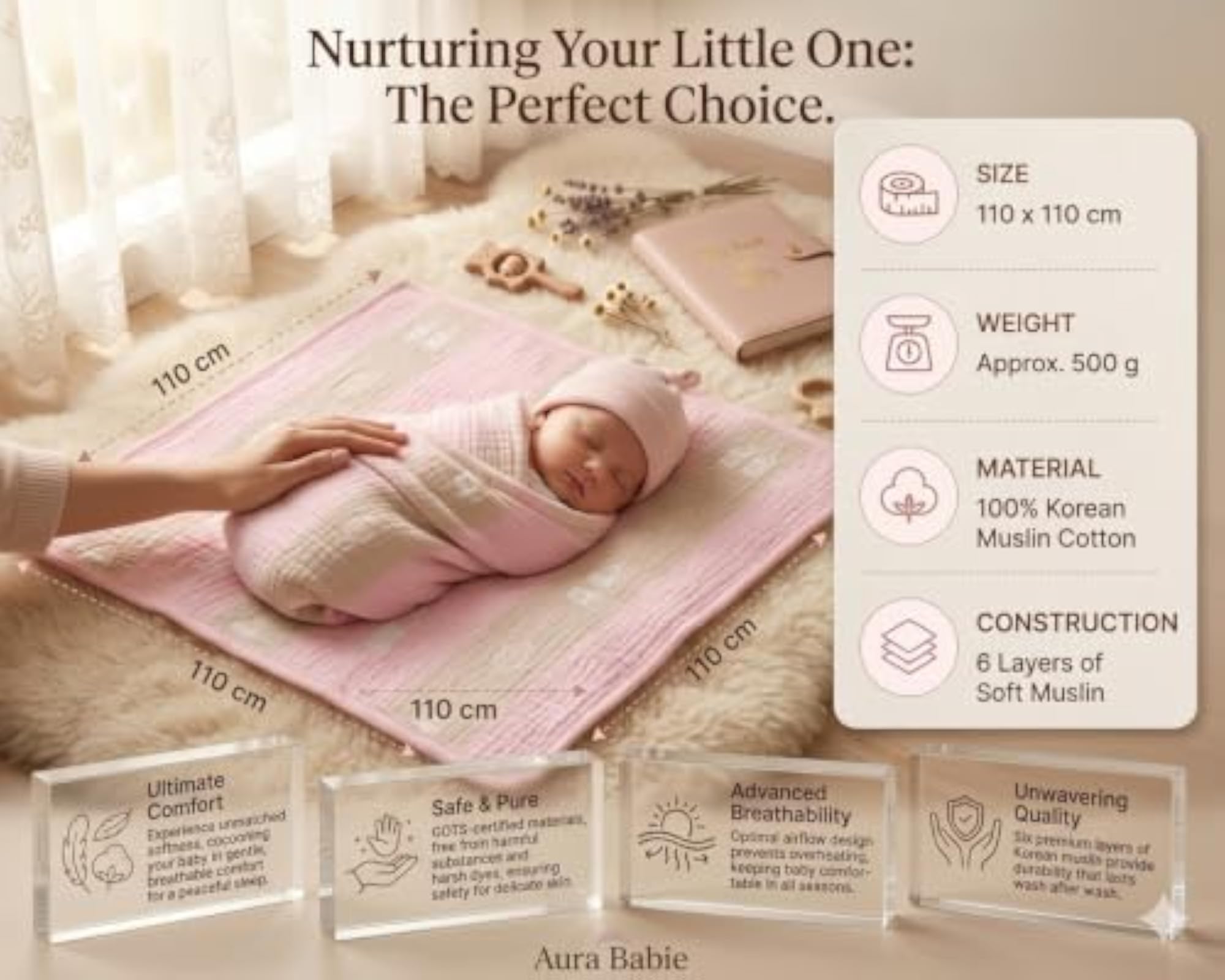 6 Layer Muslin Baby Blanket, Pink Floral