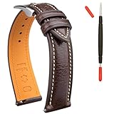Gomvadr Italian Leather Watch Band Tuscany Natural Vegetable-Tanned Leather Strap,18mm 19mm 20mm 21mm 22mm XL XXL Replacement Watch Straps for Men and Women,Thick and Soft (Coffee / Silver Buckle, 22mm-XXL)