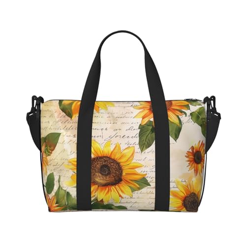 Travel Duffle Bag Flower Sunflower Newspaper Weekender Overnight Bags Luggage Bag for Women Men Waterproof Sports Gym Bag Hand Bag with Shoulder Strap2