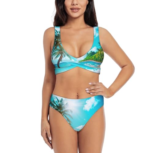 Maillot de bain 2 pièces tropical pour femme avec doublure sculptante
