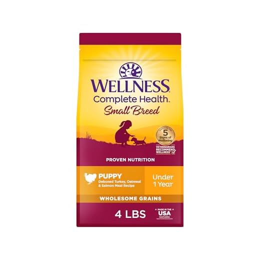 Wellness Complete Health Small Breed Dry Dog Food with Grains, Natural Ingredients, Made in USA with Real Turkey, For Dogs Up to 25 lbs. (Puppy, Turkey, Salmon & Oatmeal, 4-Pound Bag)