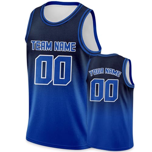 Custom Basketball Jersey for Men Boy Personalized Any Name Number Hip Hop Clothing Team Uniforms Mesh Gradient Sports Shirts Navy-Blue
