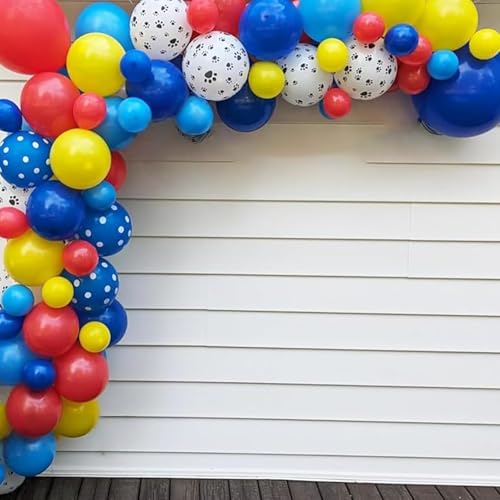 Image of Dog Paw Balloons, 12 Inch Carnival Circus Balloons Red Yellow Blue and White Paw Print Puppy Balloons Colorful Confetti Latex Balloon for Dog Themed Birthday Party Decorations