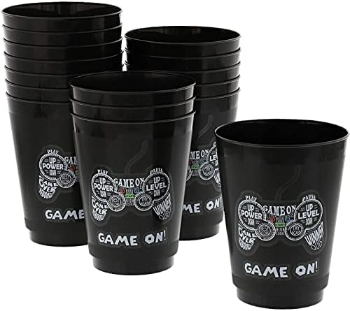 BLUE PANDA 16 Pack Video Game Cups for Kids Gaming Birthday Party Supplies, Reusable Tumblers (16 oz)