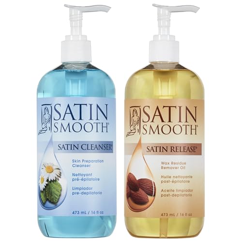 Satin Smooth Post Wax Oil Residue Remover + PreWax Cleanser Skin Waxing Prep & After Care Duo 16 fl oz